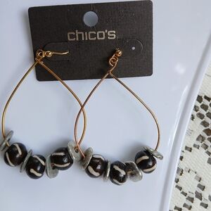 Chico's Black and Gold Beaded Earrings NWT